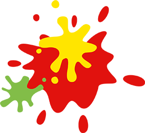 Yellow, red and green overlapping paint splats, Rainbows clipart.