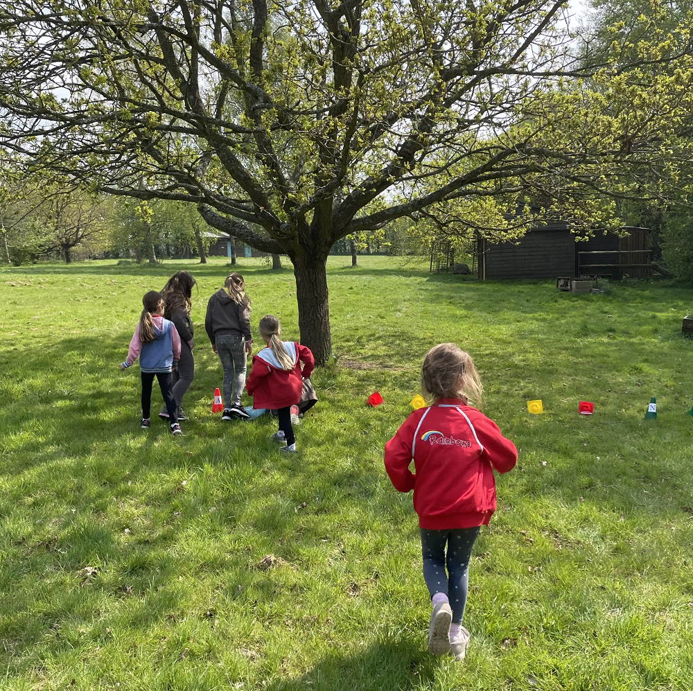 Rainbows and Brownies, running, playing game.