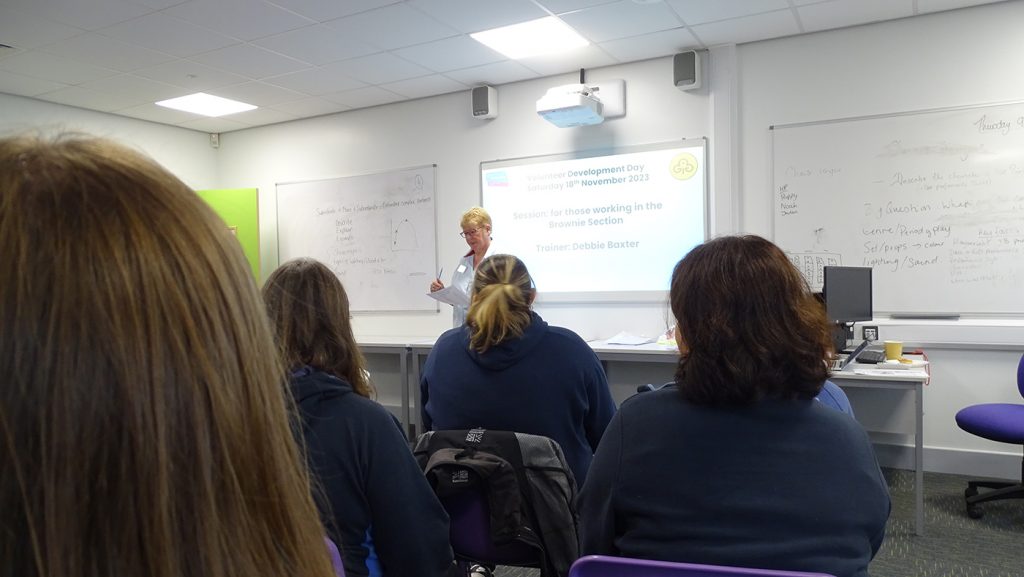 Girlguiding county training taking place. Session for Brownies leaders.