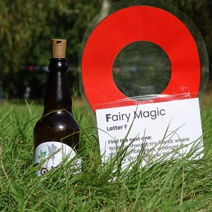 A bottle of fairy magic. First clue in orienteering challenge.