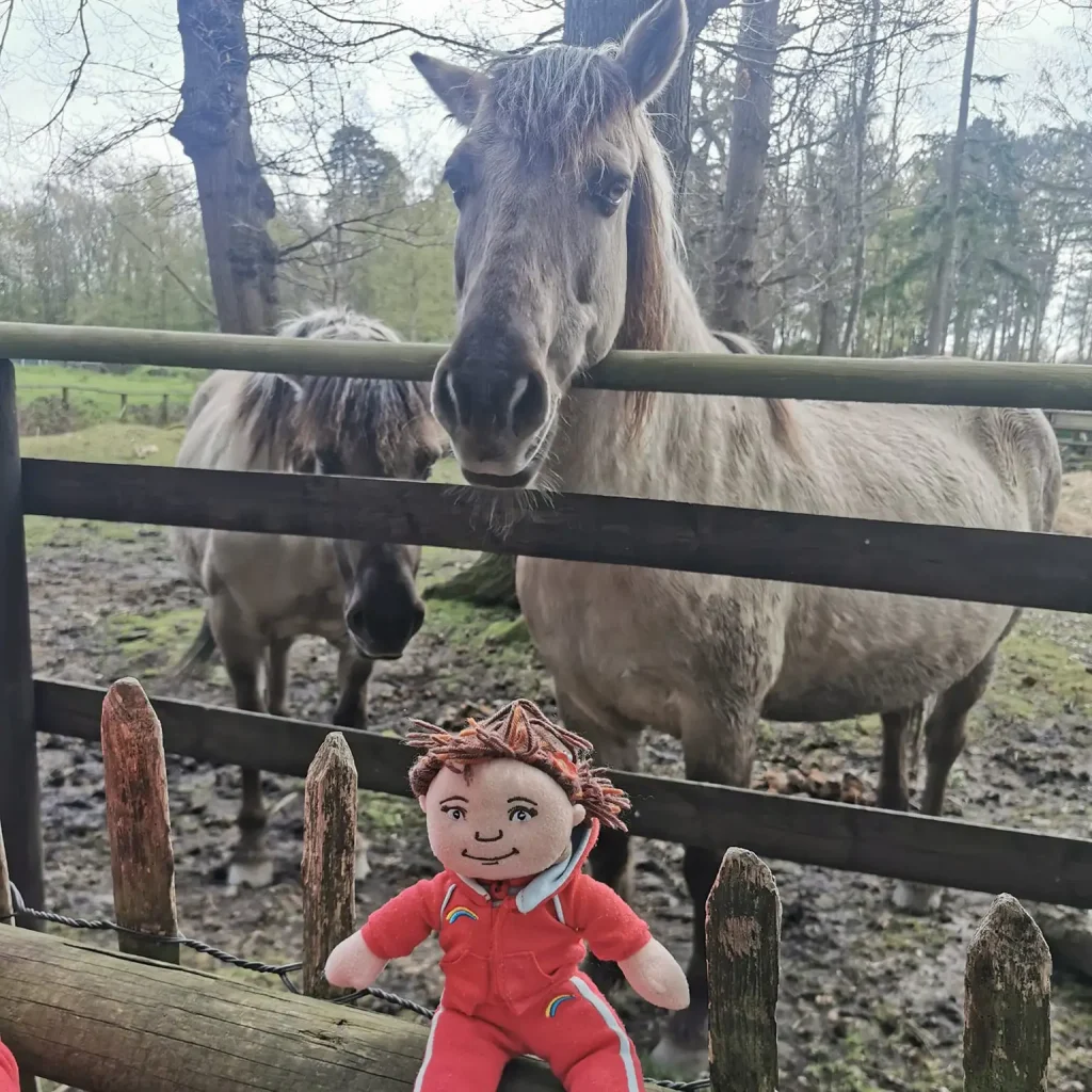 Rainbows mascot Olivia doll at Wildwood. April 2023.