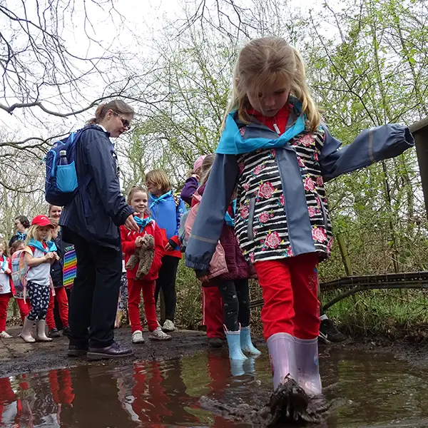 Rainbows walking through puddle, Wildwood, April 2023.