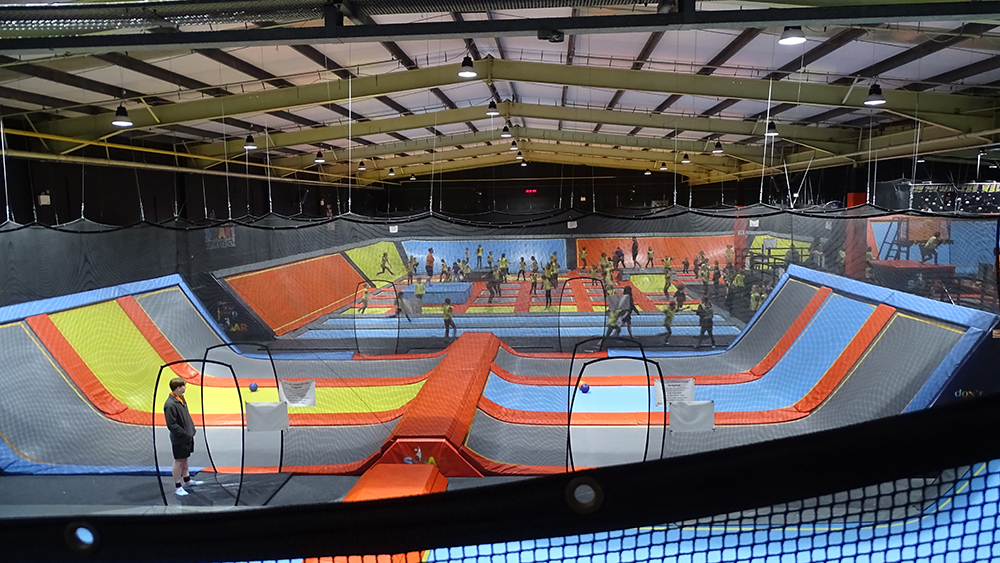 Brownies in the jump zone of Soar trampoline park.