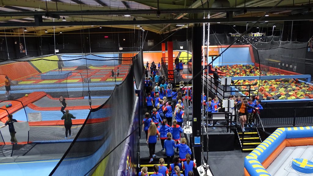 114 Guides and Rangers entering the jump zone at Soar trampoline park.